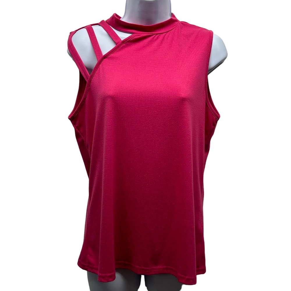 EUC! Elings Women’s Sz M Pink Pullover Tank Top With Cold Shoulder Straps, V565